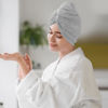 Picture of AGLIFEFY 2 Pack Microfiber Hair Towel Wrap for Women Super Absorbent Quick Dry Hair Turban for Drying Curly, Long & Thick Hair 10 inch X 26 inch Lightgrey+SkyBlue