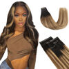 Picture of Lashey Seamless Clip in Hair Extensions Human Hair Ombre Balayage Ash Brown Highlighted Honey Blonde with Natural Black Dark Roots Hair Extensions Real Human Hair 43g 4pcs 16 Inch Straight Clip ins