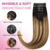 Picture of Lashey Ombre Balayage Ash Brown Highlighted Honey Blonde Seamless Clip in Hair Extensions Human Hair with Natural Black Dark Roots 4pcs 48g Highlight Effect Hair Extensions 20 Inch Straight Hair