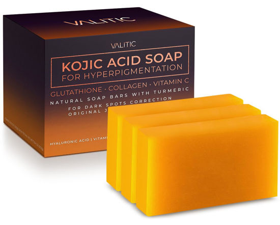 Picture of VALITIC Kojic Acid Soap for Hyperpigmentation - with Glutathione, Collagen & Vitamin C - Natural Soap Bars with Turmeric - Original Japanese Complex for Dark Spot Correction - 3 Pack