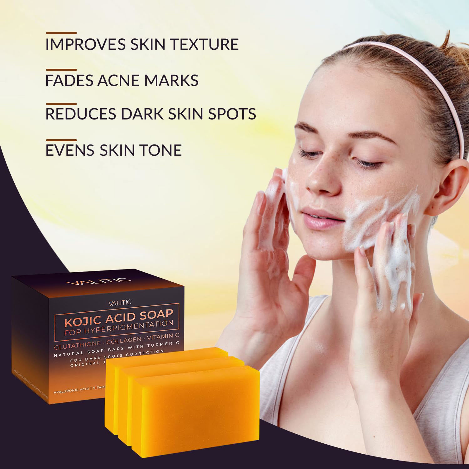 Lemon Turmeric Kojic Soap Glutathione & Kojic Acid Dual Soap 5-Pack | Skin  Brightening Bar For Flawless Glowing Skin, Skin Science Brand Kojic Acid  Face Cream