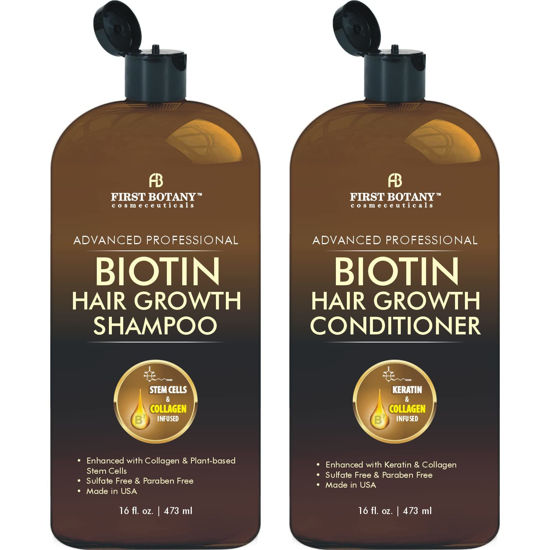 Picture of First Botany, Biotin Hair Growth Shampoo Conditioner Anti Hair Loss Thickening formula Collagen & Stem Cell For Hair Regrowth Anti Thinning Sulfate Free For Men Women Anti Dandruff Treatment 16 oz x2