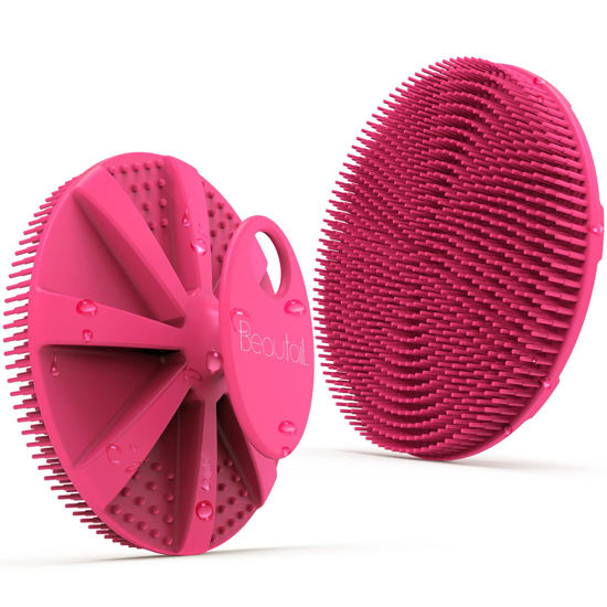 Picture of Silicone Body Scrubber Shower Bath Brush, More Hygienic Than Traditional Loofah, Lather Nicely, Long Lasting, Gentle Exfoliating for Women Men Baby Sensitive Skin, 1 Pack, Rose