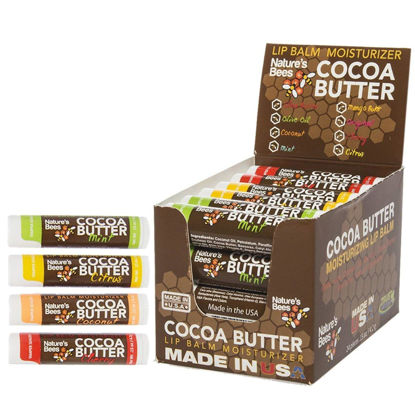 Picture of Nature's Bees - Cocoa Butter Lip Balm Moisturizer - Tropical 24 Pack, 4 Flavors - Citrus, Coconut, Cherry, & Mint - Made w/Coconut Oil, Beeswax, Vitamin E, Aloe, Shea Butter - 0.15oz (4.2g)