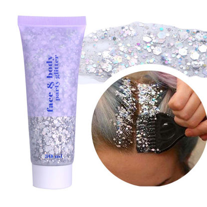 Picture of DAGEDA Body Glitter Gel, Body Sequins Shimmer Liquid Eyeshadow, Chunky Glitter for Face Hair Nails, Holographic Cosmetic Laser Powder Festival Glitter Makeup 50ml(Silver)