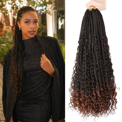 Picture of LMZIM 20inch Goddess Box Braids Crochet Hair Bohomian Crochet Box Braids Curly Ends 8 Pack 3X Crochet Braids Synthetic Braiding Hair Extension T1B/30