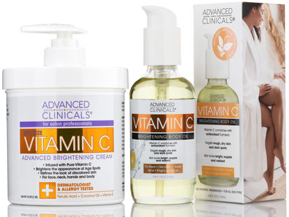 Picture of Advanced Clinicals Brightening Vitamin C Cream Moisturizer + Vitamin C Body Oil Skin Care Set | Nourishing, Brightening, & Hydrating Body Oil & Body Lotion For Dark Spots, Dry Skin, & Stretch Marks