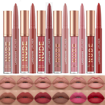 Picture of LANGMANNI 6 Matte Lipstick with 6 Lipliners Durable Makeup Set,Long-Lasting Non-Stick Cup Not Fade Waterproof Pigmented Velvet Lipgloss Kit Beauty Cosmetics Makeup Gift for Girls (#C)