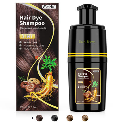 Picture of Dark Brown Hair Dye Shampoo 3 in 1, Hair Color Shampoo for Cover Grey Hair, Natural Hair Dye Shampoo with Herbal Ingredient for Men and Women (MEIDU Dark Brown)