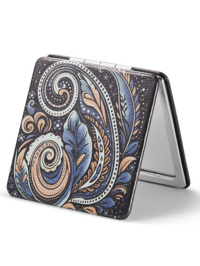 Picture of OMIRO Compact Mirror, Unique Painting PU Leather 1X/3X Magnification, Ultra Portable for Purses(Paisley)