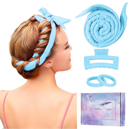 Picture of Heatless Curling Rod Headband, Upgraded 60" Extra Long Heatless Curls Headband Soft Hair Curlers to Sleep In Hair Rollers No Heat Curls (Blue)