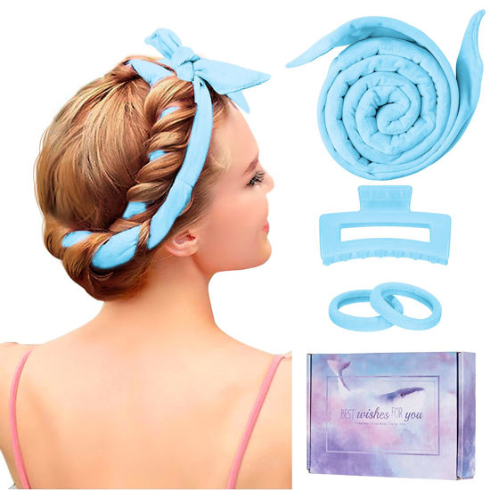 Picture of Heatless Curling Rod Headband, Upgraded 60" Extra Long Heatless Curls Headband Soft Hair Curlers to Sleep In Hair Rollers No Heat Curls (Blue)