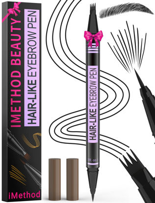 Picture of iMethod Eyebrow Pen - Eyebrow Pencil Magic 2-in-1 Eye Brow Pencils for Women with 4-Fork-Tip and Precise Brush-Tip Create Natural Hair-Like Brows, Last All Day, Microblading Eyebrow Pen, Black