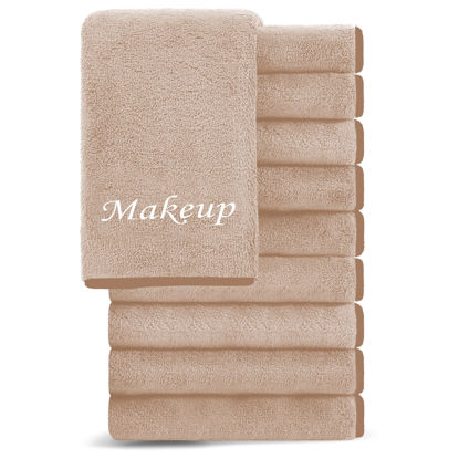 Picture of Cosy Family 10 Pack Makeup Remover Wash Cloths - Soft Microfiber Fingertip Facial Cleansing Cloths for Hand and Make Up, 12 x 12 in, Brown