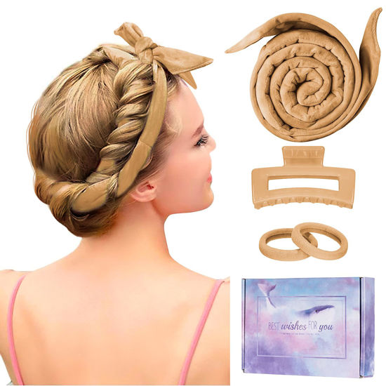 Picture of Heatless 60" Extra Long Soft Hair Curlers to Sleep In, No Heat Curling Headband Hair Rollers (Khaki)