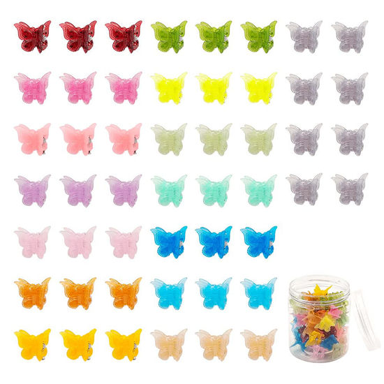 Picture of 50 Packs Assorted Color Butterfly Hair Clips, Beautiful Mini Butterfly Hair Clips Hair Accessories for Women and Girls (Jelly Colors)