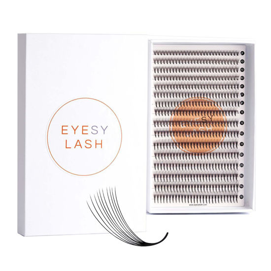 Picture of Eyesy Lash 448 Narrow Promade Fans | 10D 0.07mm Thickness CC Curl 9-15mm Mixed Lengths | Long Stem Premade Fans Eyelash Extensions Mega Volume Pre Made Lash Tray Pro Lash