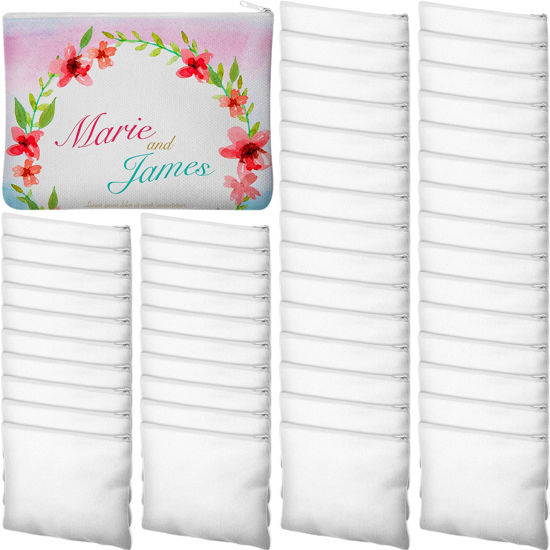Picture of Frienda 50 Pieces Sublimation Blank Canvas Makeup Bags Bulk Blank DIY Heat Transfer Cosmetic Makeup Bags Canvas Pen Case Pencil Bags Clear Sublimation Blank Pouch with Zipper (White,9 x 6.89 Inch)