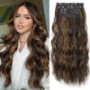 Picture of KooKaStyle Clip in Hair Extensions Long Wavy 4PCS Thick Hairpieces Synthetic Highlight Hair Extensions Balayage Dark Brown to Chestnut H2/426 Fiber Double Weft Natural Hair Extensions 24Inch for Women
