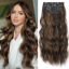 Picture of KooKaStyle Clip in Hair Extensions Long Wavy 4PCS Thick Hairpieces Synthetic Highlight Hair Extensions Balayage Dark Brown to Chestnut H2/426 Fiber Double Weft Natural Hair Extensions 24Inch for Women