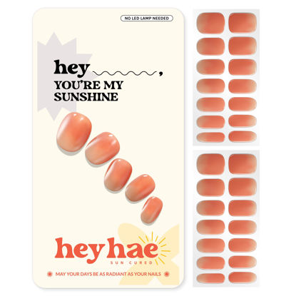 Picture of Heyhae Semi Cured Gel Nail Strips | Sun Cured Gel Nail Wraps No LED Lamp Needed Easy Apply & Remove | Includes 28 strips, 1 Prep Pad, 1 Nail File & 1 Wooden Stick - Hey, You're My Sunshine