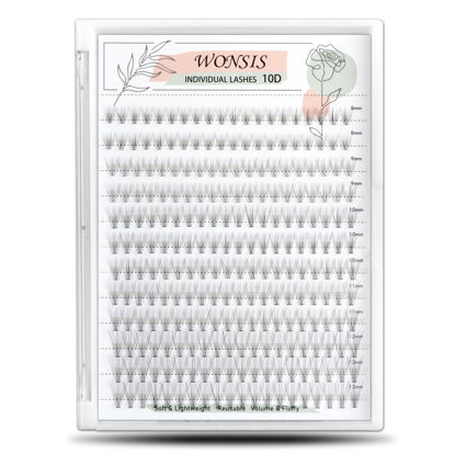 Picture of WONSIS Individual Lashes, Lash Clusters, 240 Pcs 10D Individual Lash Extensions, Natural Soft Lightweight Reusable, Thickness 0.07mm C Curl False Eyelashes 8/9/10/11/12mm (10D 8-12mm)