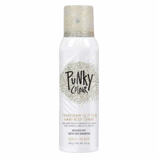 Picture of Punky Temporary Hair and Body Glitter Spray, Gold/Silver -Lightweight Shimmery Hairspray for Hair, Skin, and Clothes, Sparkly Glow for Parties & Events, 3.5 oz