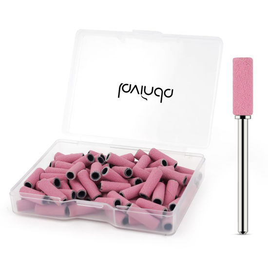 Picture of Lavinda Small Sanding Bands Nail Drill Bit, 80 Piece Extra Fine Sanding Bands for Nail Drill with 3.1mm Mandrel Bit for Acrylic Nails Gel Removing Shaping Polishing Nail Salon Use (240 Grit, Pink)