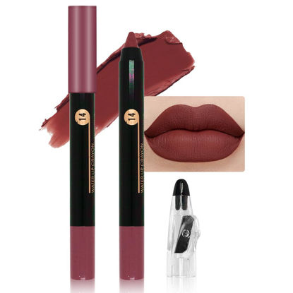 Picture of JUAAZIN Brick Red Crayon Matte Lipstick Lip Liner Pencil, Moisture Smooth Lipstick Pencil, With pencil sharpener Sharpenable Lip Pencil, Ultimate Lip Crayon for Women Smudgeproof Waterproof 14#