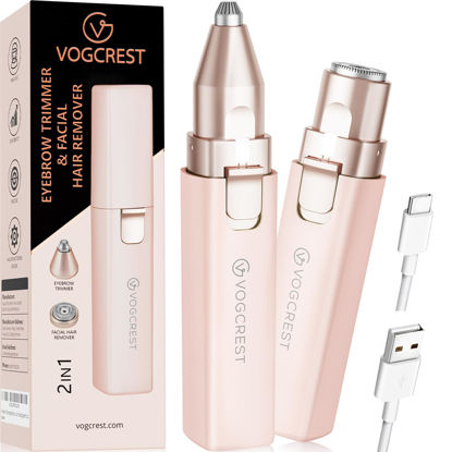 Picture of Painless Rechargeable Eyebrow Hair Trimmer: A 2-in-1 Eyebrow Trimmer for women for shaping eyebrows and gently removing unwanted hair from the face chin neck upper lip including peach fuzz