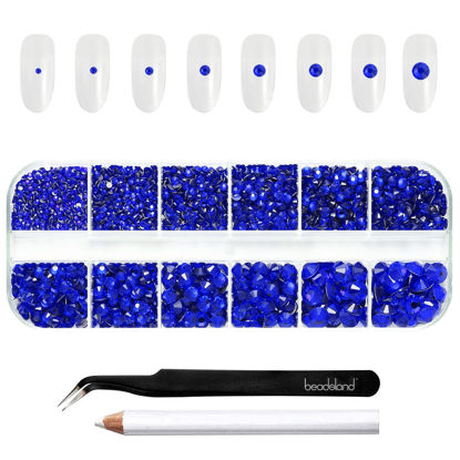 Picture of Beadsland Rhinestones for Makeup,8 Sizes 2500pcs Blue Flatback Rhinestones Face Gems for Nails Crafts with Tweezers and Wax Pencil,Sapphire,SS4-SS30