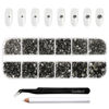 Picture of Beadsland Rhinestones for Makeup,8 Sizes 2500pcs Blackdiamond Flatback Rhinestones Eye Gems for Nails Crafts with Tweezers and Wax Pencil,Blackdiamond,SS4-SS30
