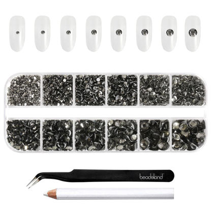Picture of Beadsland Rhinestones for Makeup,8 Sizes 2500pcs Blackdiamond Flatback Rhinestones Eye Gems for Nails Crafts with Tweezers and Wax Pencil,Blackdiamond,SS4-SS30