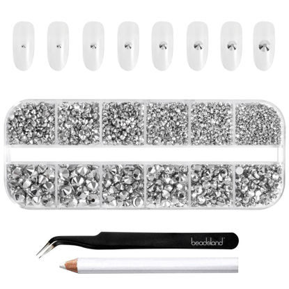Picture of Beadsland Rhinestones for Makeup,8 Sizes 2500pcs Silver Flatback Rhinestones Eye Gems for Nails Crafts with Tweezers and Wax Pencil,Silver Hematite,SS4-SS30