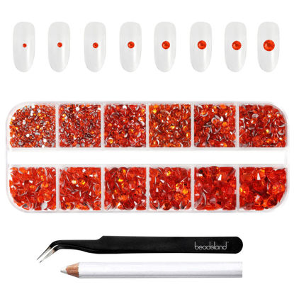 Picture of Beadsland Rhinestones for Makeup,8 Sizes 2500pcs Orange Flatback Rhinestones Eye Gems for Nails Crafts with Tweezers and Wax Pencil,Orange,SS4-SS30