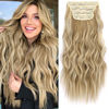 Picture of KooKaStyle Clip in Synthetic Hair Extensions Long Wavy 4PCS Thick Hairpieces Light Brown mix Golden Blonde Fiber Double Weft Natural Hair Extensions 16 Inch for Women