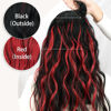Picture of KooKaStyle Hair Extensions Black Mix Red Highlights 1B/113# Clip in Synthetic Highlight Hair Extensions Long Wavy 4PCS Thick Hairpieces 20 Inch for Women