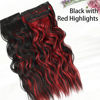 Picture of KooKaStyle Hair Extensions Black Mix Red Highlights 1B/113# Clip in Synthetic Highlight Hair Extensions Long Wavy 4PCS Thick Hairpieces 20 Inch for Women