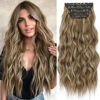 Picture of KooKaStyle Hair Extensions Light Brown mix Blonde 626D Clip in Synthetic Highlight Hair Extensions Long Wavy 4PCS Thick Hairpieces 20 Inch for Women