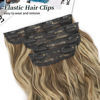 Picture of KooKaStyle Hair Extensions Light Brown mix Blonde 626D Clip in Synthetic Highlight Hair Extensions Long Wavy 4PCS Thick Hairpieces 20 Inch for Women