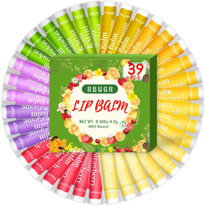 Picture of RBUGR 39 Pack of Lip Balm, 12 Flavored Lip Balm in Bulk Natural Lip Balm Set, Beeswax Moisturising & Soothing Lip Balms Bulk Gifts for Women Stocking Stuffers Party Favors(4.2g/0.15oz)