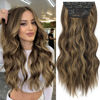 Picture of KooKaStyle Clip in Synthetic Hair Extensions Long Wavy 4PCS Thick Hairpieces Balayage Chocolate Brown to Caramel Blonde 10H26 Fiber Double Weft Natural Hair Extensions 16 Inch for Women