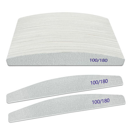 Picture of Nail Files (50 Pack), 100/180 Grit Wooden Emery Board Nail File Double Sided Wood Emory Fingernail Files for Natural Nails Professional Reusable Manicure Pedicure Curved