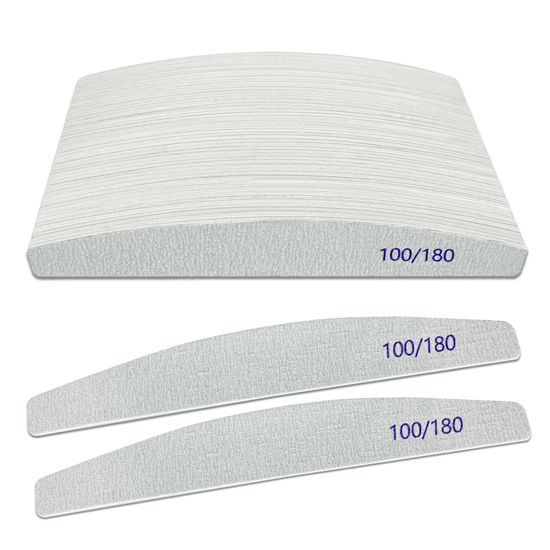 Picture of Nail Files (50 Pack), 100/180 Grit Wooden Emery Board Nail File Double Sided Wood Emory Fingernail Files for Natural Nails Professional Reusable Manicure Pedicure Curved
