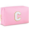 Picture of URSKYTOUS Initial Makeup Bag Personalized Cosmetic Bag with Zipper Cute Travel Toiletry Bag PU Waterproof Makeup Pouch Monogrammed Birthday Gift for Women Preppy Stuff for Teen Girls (Pink C)