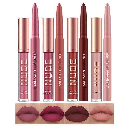 Picture of LANGMANNI 4pcs Matte Lipstick with Lipliners Durable Makeup Set,Long-Lasting Non-Stick Cup Not Fade Waterproof Pigmented Velvet Lipgloss Kit Beauty Cosmetics Makeup Gift for Girls(#2+4+6+8)