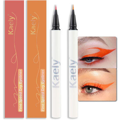 Picture of evpct 2Pcs Orange Red Orange Waterproof Colored Eyeliner Liquid Eye Liner Set Long Lasiting Fine Speed Dry Colorful Liquid Eyeliner lapiz delineador de ojos contra el agua blanco para ojos de colores