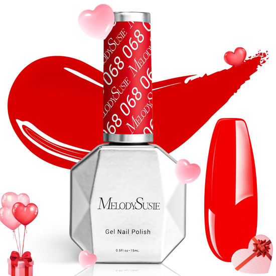 Picture of MelodySusie Red Gel Nail Polish, 0.5 fl oz Soak Off UV LED Bright Red Gel Polish Gift for Women Nail Art Manicure Salon DIY Nail Design Decoration at Home-068