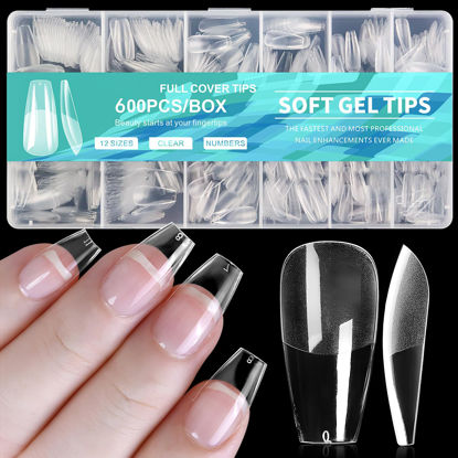 Picture of AddFavor 600pcs Coffin Nail Tips, Medium Coffin Gel X Nail Tips Clear Fake Nails Ballerina Full Cover Acrylic Nail Tips for Extension Nail Manicure Salon Home DIY