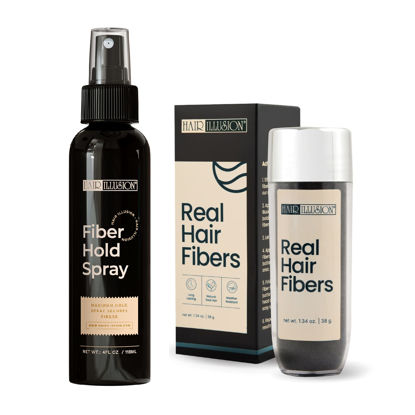 Picture of Hair Illusion Real Black Fibers 38g - Creates Fuller, Thicker Appearance for Thinning Hair and Bald Spots - Natural, Superior All Day Hold for Men and Women